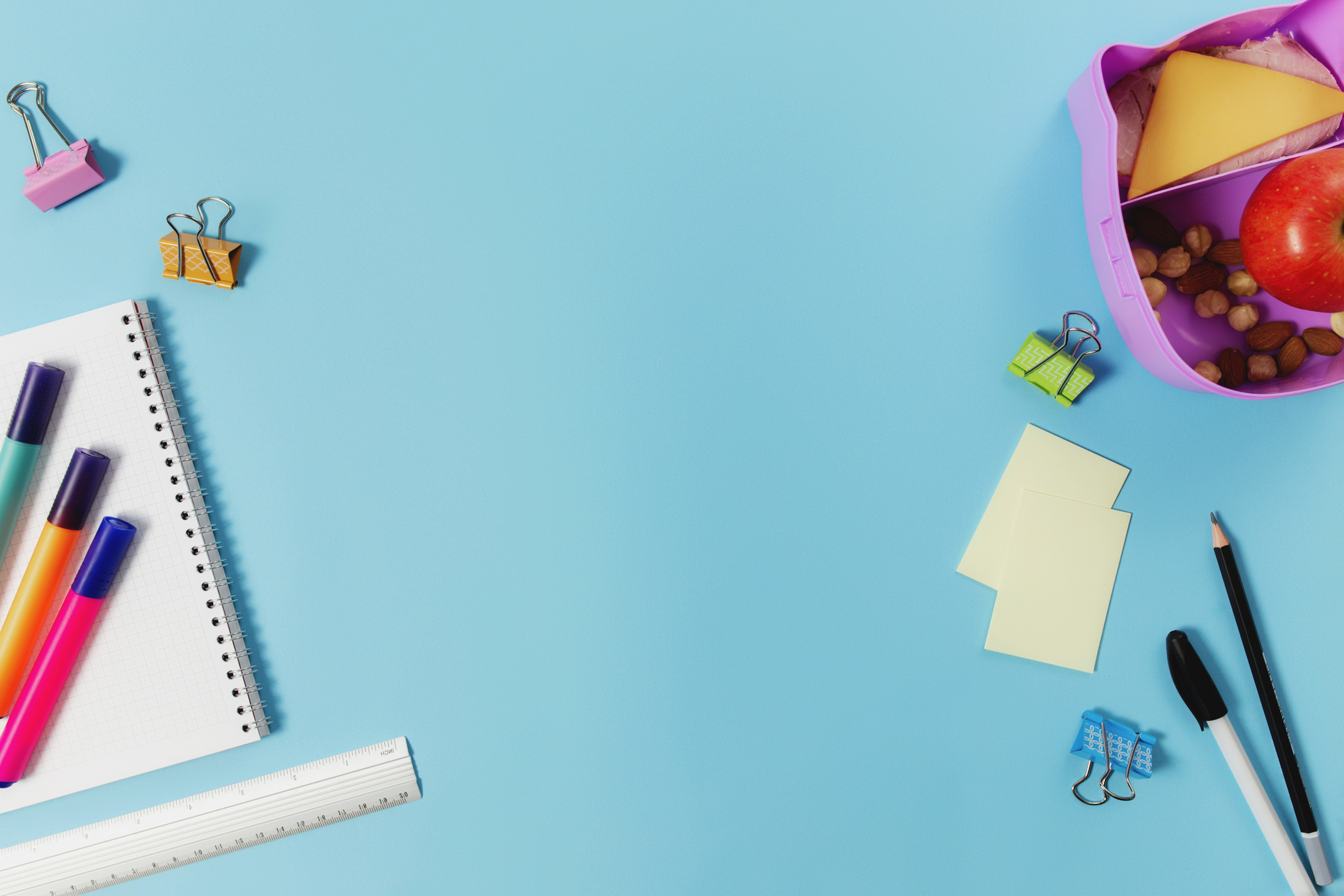 School Supplies and Lunch Box With Copy Space