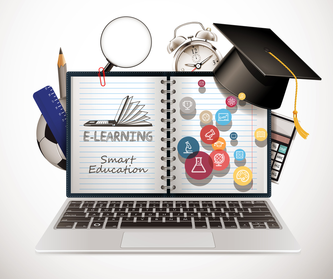 Elearning - book as laptop  electronic book concept